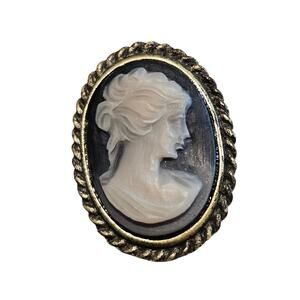 Vintage Cameo Brooch Woman Silhouette Jewelry Victorian Regency Black Background